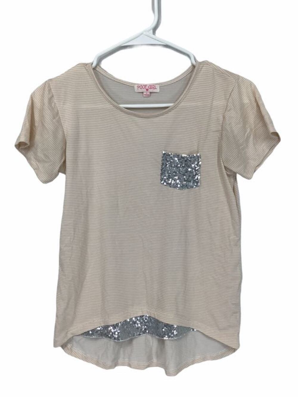 Poof Striped Glitter Pocket T-Shirt Large